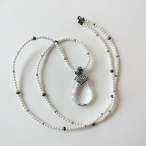 Vintage Premier Designs 34" Faux Pearl & Teardrop Pendant Necklace